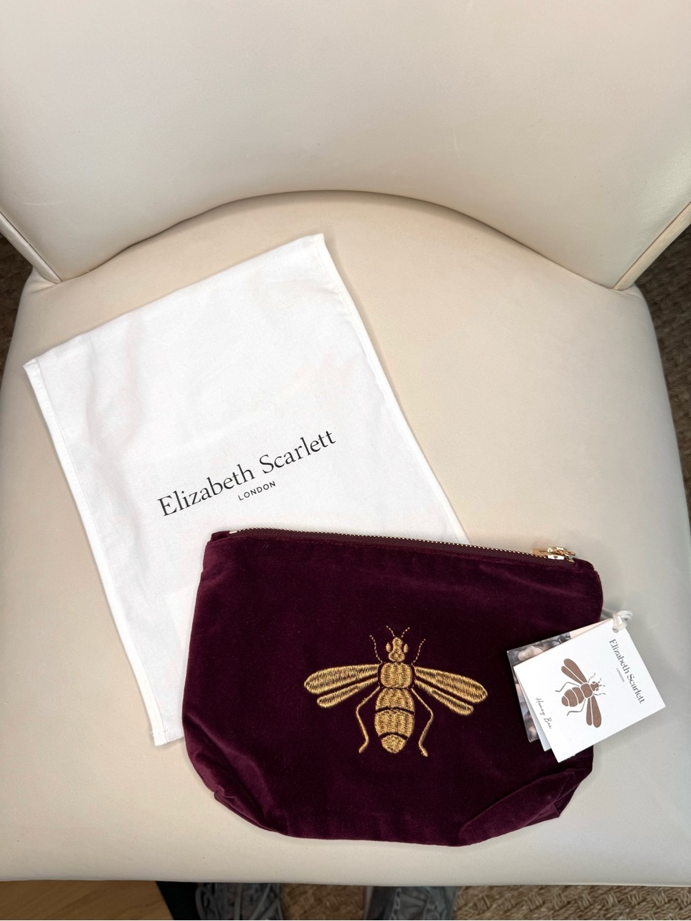NWT Elizabeth Scarlett Honey Bee Embroidered Mini Pouch Bag in Plum Velvet - Picture 7 of 15